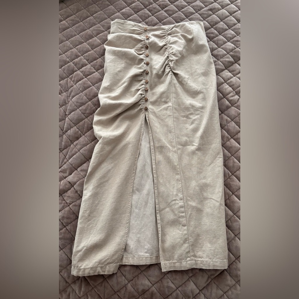Zara Cream Linen Maxi Skirt with Button Detail